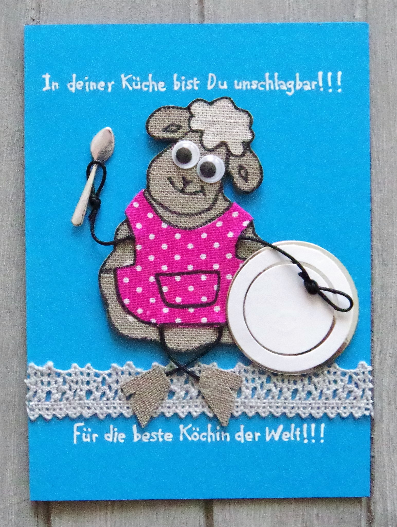 In deiner Küche bist Du unschlagbar!!! Für die beste Köchin der Welt!!!
Perfect as "Thank you" card for your loved one when you are invited for dinner, lunch, etc.